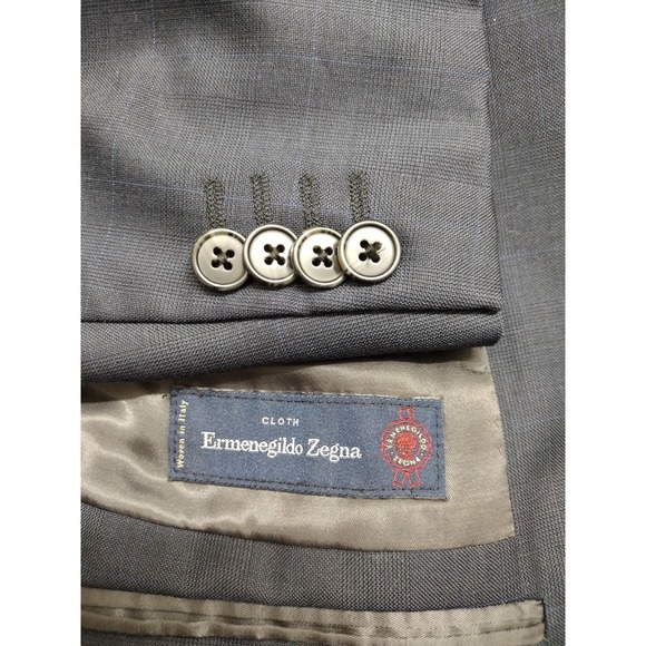 Ermenegildo Zegna Windowpane Sports Coat 42R Blue *Made in ITALY 100% Wool - Picture 2 of 7